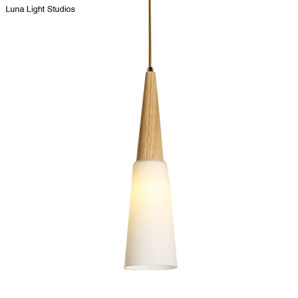 Opal Glass Slim Cone Pendant Light in White - Simple Style for Corridors