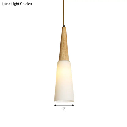 Opal Glass Slim Cone Pendant Light in White - Simple Style for Corridors