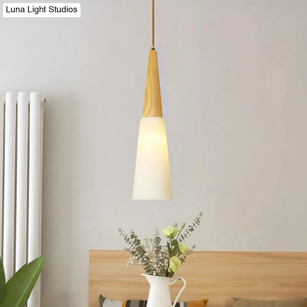 Opal Glass Slim Cone Pendant Light in White - Simple Style for Corridors