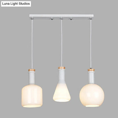 Opal Glass Triple Light Pendant Fixture - Modern Multi-Hanging Lamp with Linear/Round Canopy