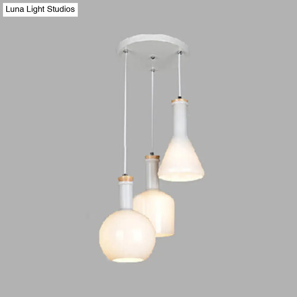 Opal Glass Triple Light Pendant Fixture - Modern Multi-Hanging Lamp with Linear/Round Canopy