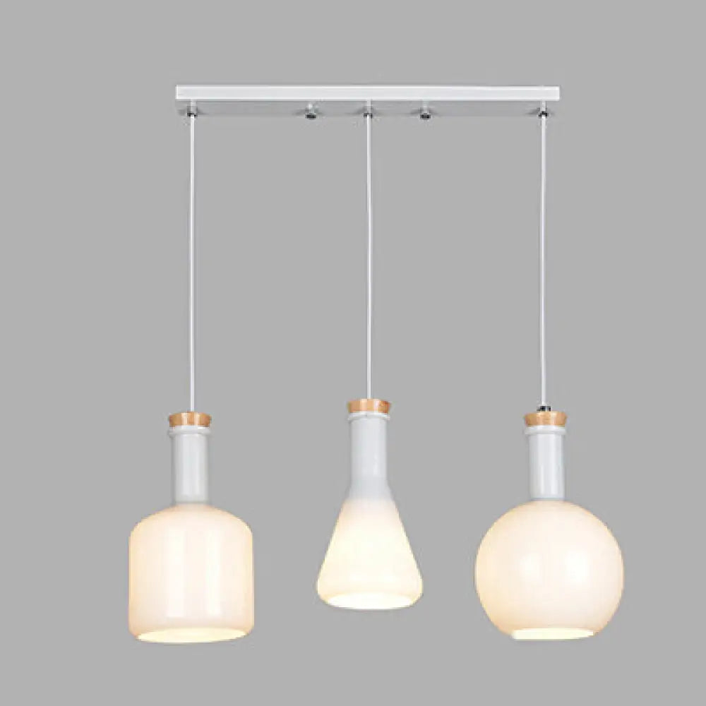 Opal Glass Triple Light Pendant Fixture - Modern Multi-Hanging Lamp with Linear/Round Canopy