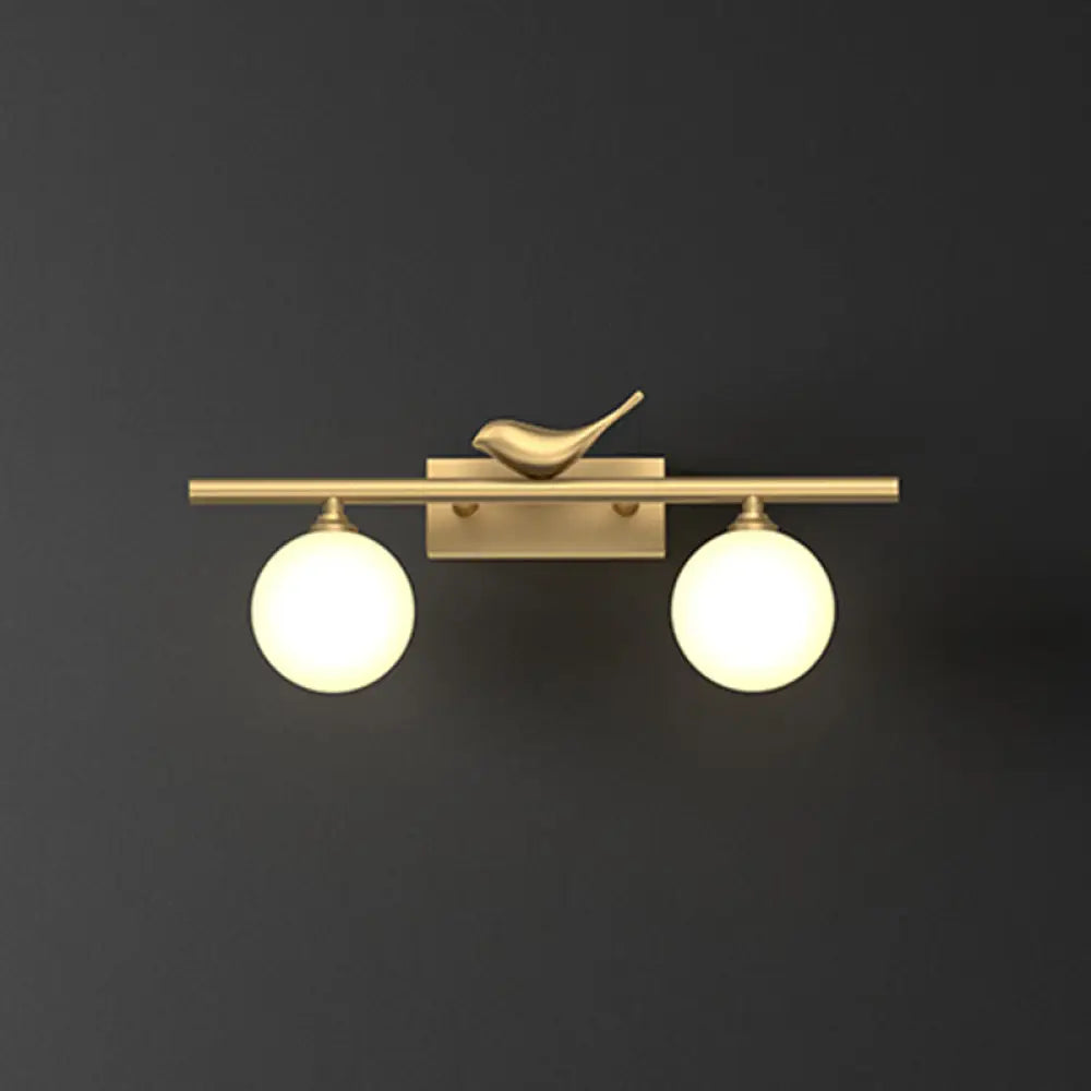 DecorBites™ DecorBites™ Opal Glass Wall Light with Brass Bird Decor - Ball Bathroom Vanity Sconce