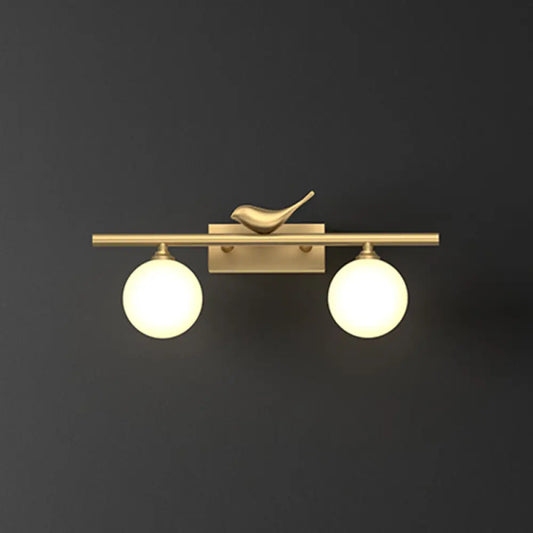 DecorBites™ DecorBites™ Opal Glass Wall Light with Brass Bird Decor - Ball Bathroom Vanity Sconce