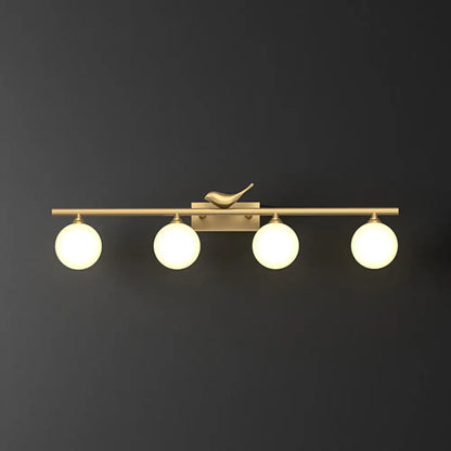 DecorBites™ DecorBites™ Opal Glass Wall Light with Brass Bird Decor - Ball Bathroom Vanity Sconce