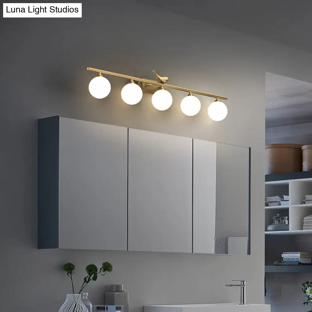 DecorBites™ DecorBites™ Opal Glass Wall Light with Brass Bird Decor - Ball Bathroom Vanity Sconce