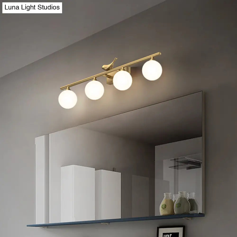 DecorBites™ DecorBites™ Opal Glass Wall Light with Brass Bird Decor - Ball Bathroom Vanity Sconce