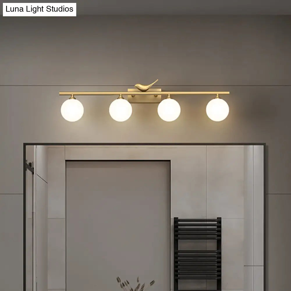 DecorBites™ DecorBites™ Opal Glass Wall Light with Brass Bird Decor - Ball Bathroom Vanity Sconce