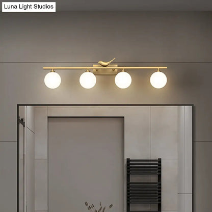 DecorBites™ DecorBites™ Opal Glass Wall Light with Brass Bird Decor - Ball Bathroom Vanity Sconce