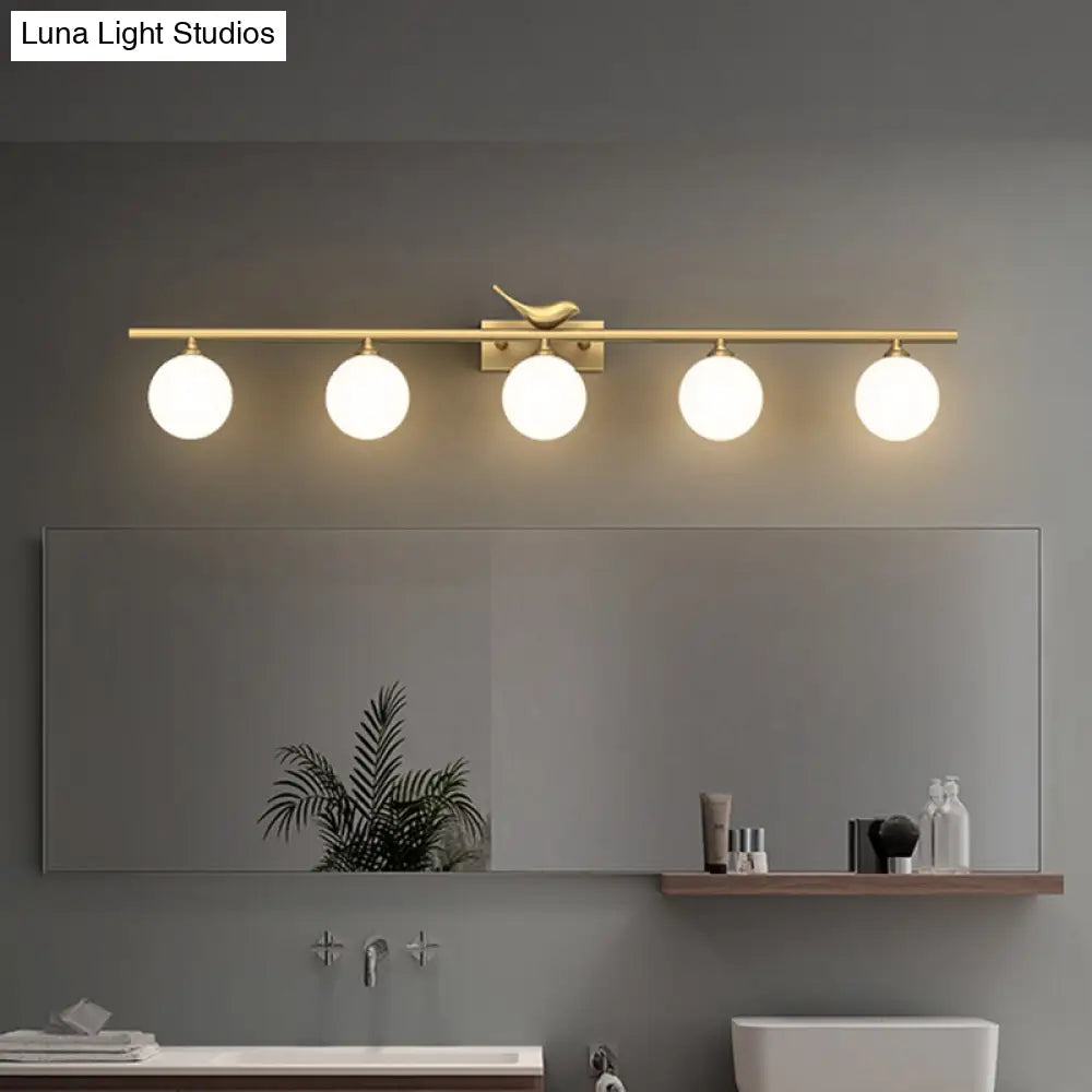 DecorBites™ DecorBites™ Opal Glass Wall Light with Brass Bird Decor - Ball Bathroom Vanity Sconce