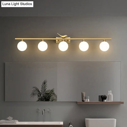 DecorBites™ DecorBites™ Opal Glass Wall Light with Brass Bird Decor - Ball Bathroom Vanity Sconce