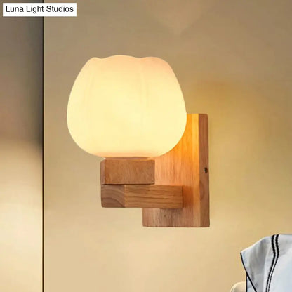 DecorBites™ DecorBites™ Opal Glass Wall Sconce Nordic Wood Bowl Bedroom Light Fixture