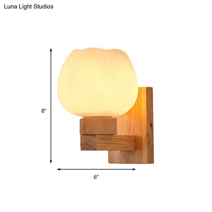 DecorBites™ DecorBites™ Opal Glass Wall Sconce Nordic Wood Bowl Bedroom Light Fixture
