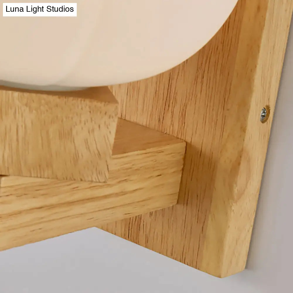 DecorBites™ DecorBites™ Opal Glass Wall Sconce Nordic Wood Bowl Bedroom Light Fixture