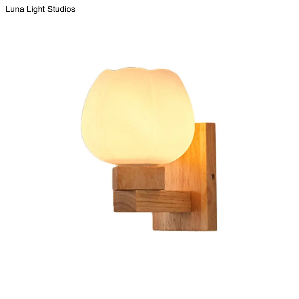 DecorBites™ DecorBites™ Opal Glass Wall Sconce Nordic Wood Bowl Bedroom Light Fixture