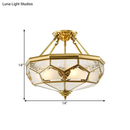 DecorBites™ DecorBites™ Opaline Glass Brass Semi Flush Mount Ceiling Lamp, 3/4 Lights, Faceted Dome, Country Print, 14"/18" Width