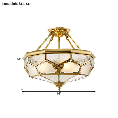 DecorBites™ DecorBites™ Opaline Glass Brass Semi Flush Mount Ceiling Lamp, 3/4 Lights, Faceted Dome, Country Print, 14"/18" Width