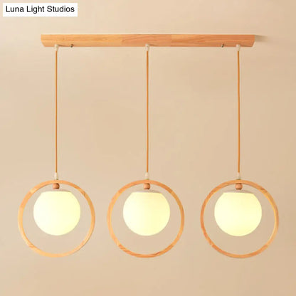 Opaline Glass Cluster Pendant with Nordic Style: Beige Hanging Light Fixture and Wooden Ring