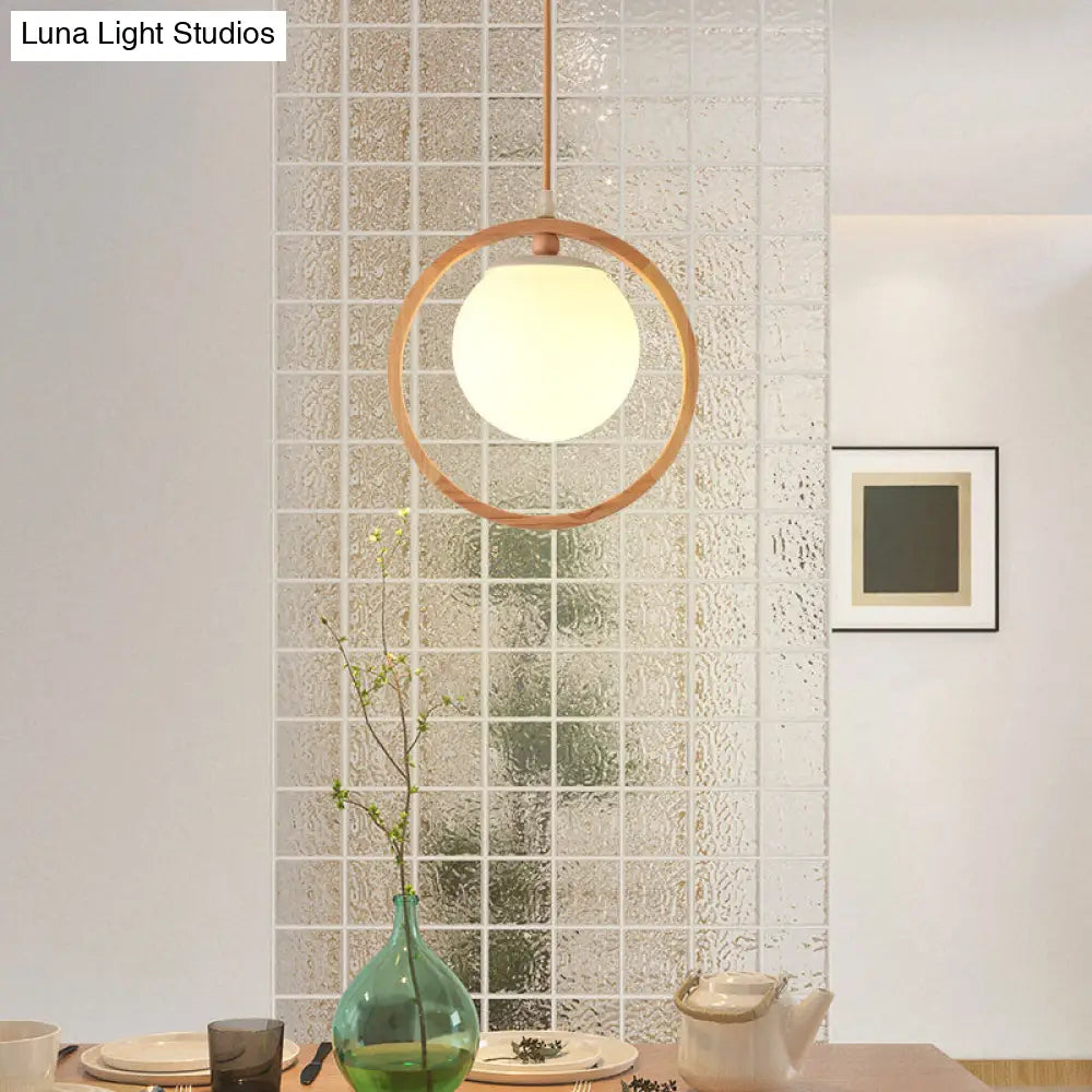 Opaline Glass Cluster Pendant with Nordic Style: Beige Hanging Light Fixture and Wooden Ring