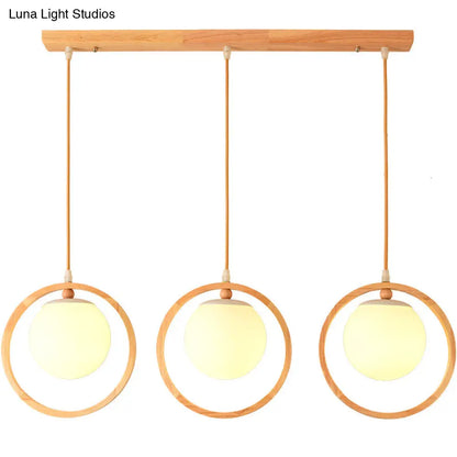 Opaline Glass Cluster Pendant with Nordic Style: Beige Hanging Light Fixture and Wooden Ring