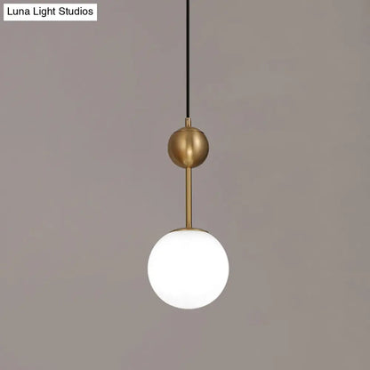 Opaline Glass Minimalist Pendant Ball Bedside Light, Brass Suspension - 1-Light