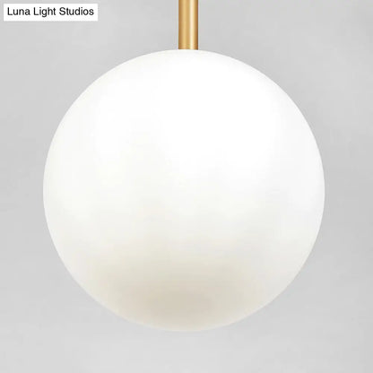 Opaline Glass Minimalist Pendant Ball Bedside Light, Brass Suspension - 1-Light