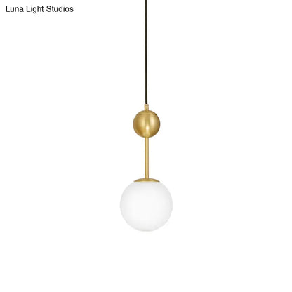 Opaline Glass Minimalist Pendant Ball Bedside Light, Brass Suspension - 1-Light