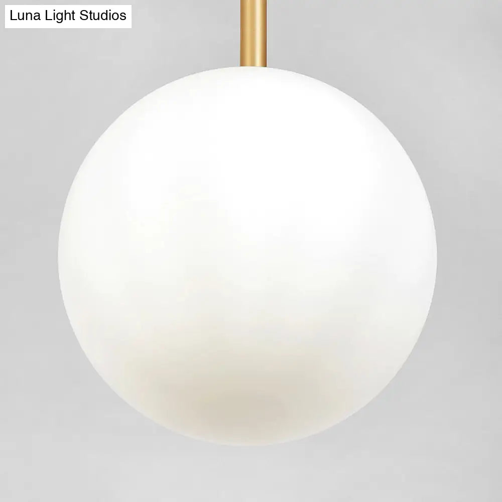 Opaline Glass Minimalist Pendant Ball Bedside Light, Brass Suspension - 1-Light