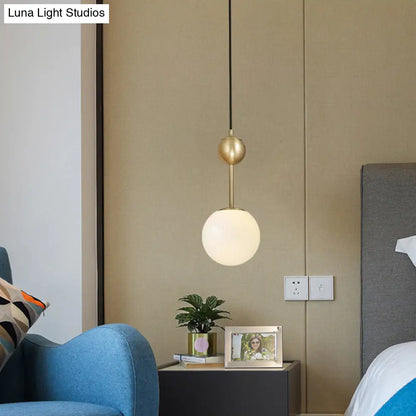 Opaline Glass Minimalist Pendant Ball Bedside Light, Brass Suspension - 1-Light