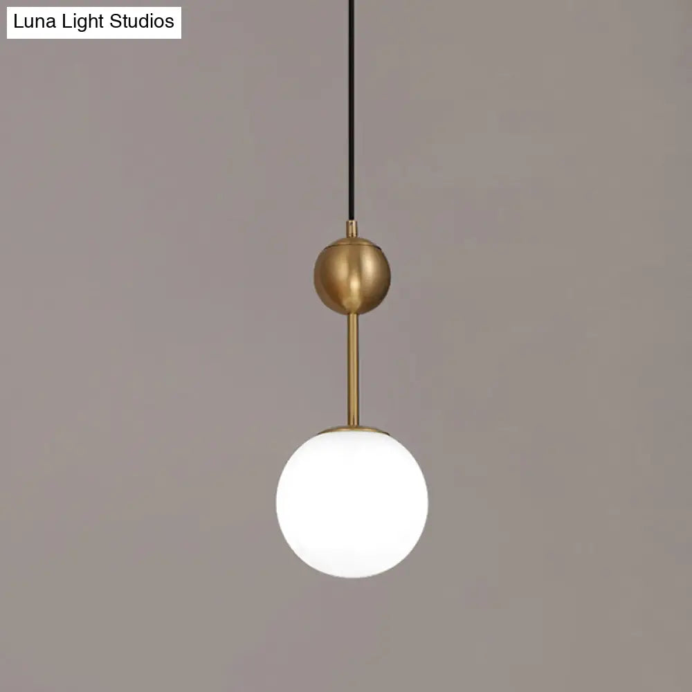 Opaline Glass Minimalist Pendant Ball Bedside Light, Brass Suspension - 1-Light