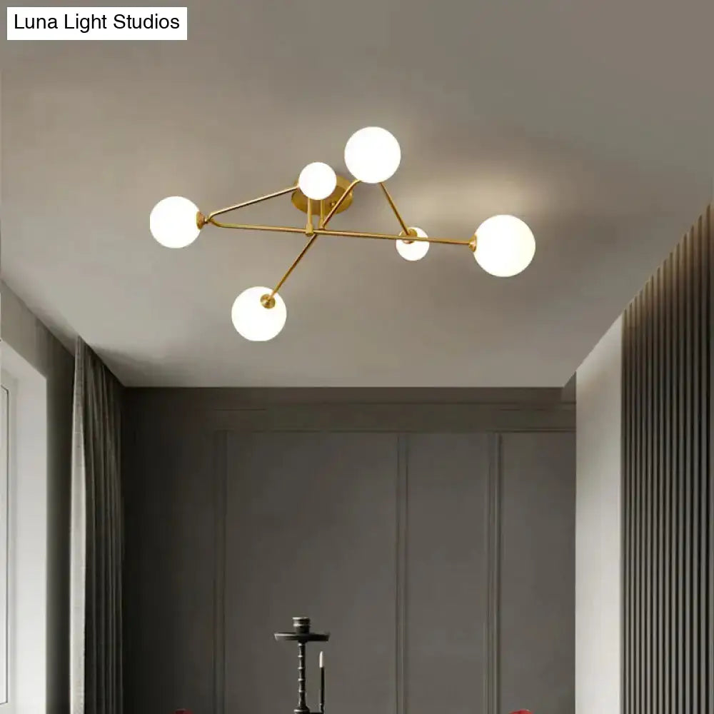 DecorBites™ DecorBites™ Opaline Glass Semi-Mount Ceiling Lamp in Gold for Living Room