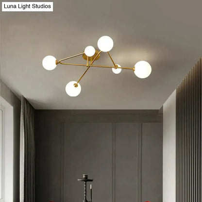 DecorBites™ DecorBites™ Opaline Glass Semi-Mount Ceiling Lamp in Gold for Living Room