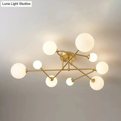 DecorBites™ DecorBites™ Opaline Glass Semi-Mount Ceiling Lamp in Gold for Living Room