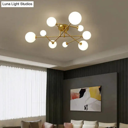 DecorBites™ DecorBites™ Opaline Glass Semi-Mount Ceiling Lamp in Gold for Living Room
