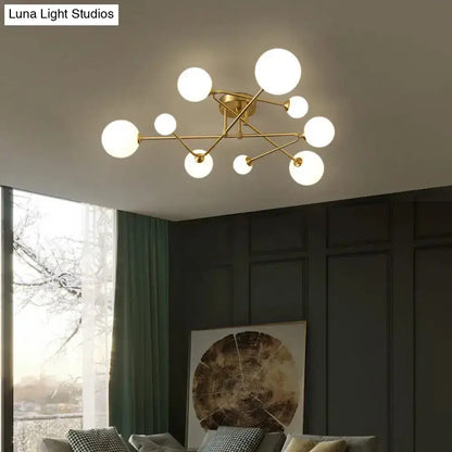DecorBites™ DecorBites™ Opaline Glass Semi-Mount Ceiling Lamp in Gold for Living Room