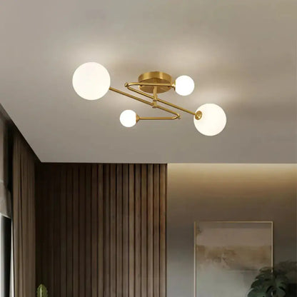 DecorBites™ DecorBites™ Opaline Glass Semi-Mount Ceiling Lamp in Gold for Living Room