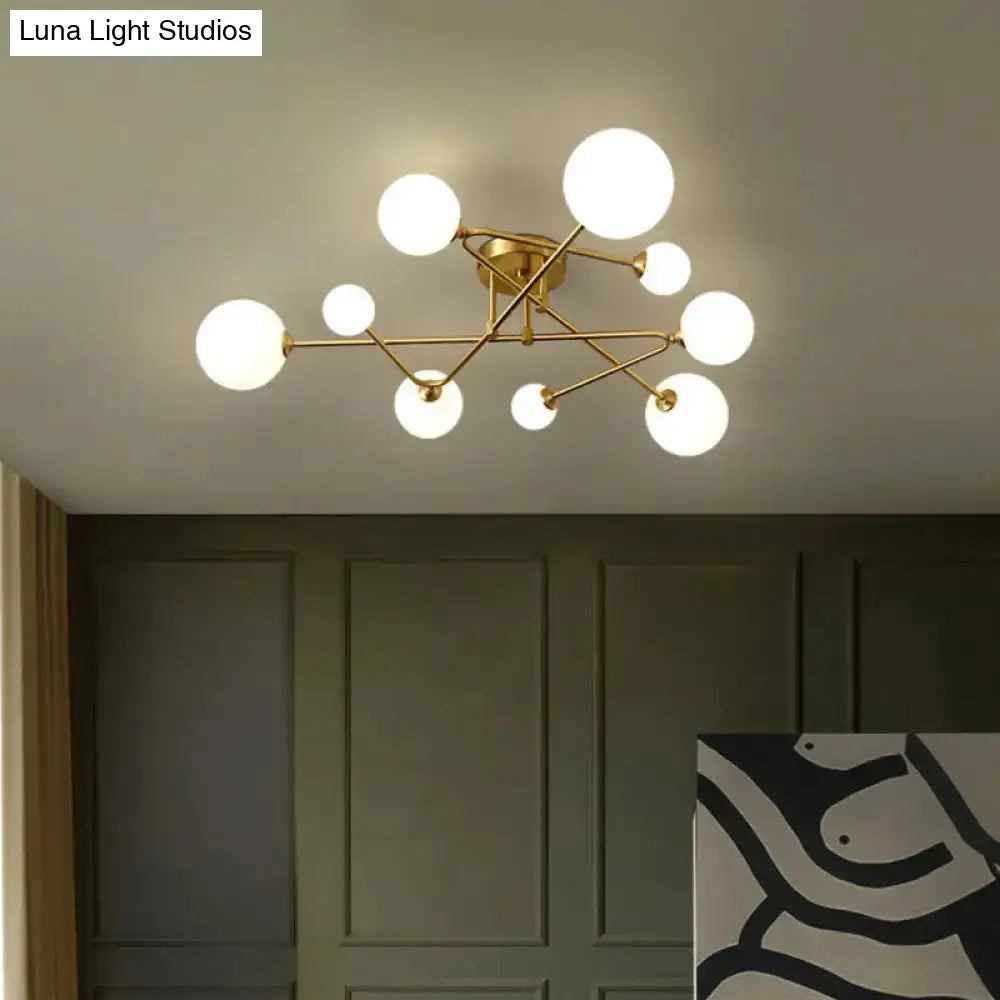 DecorBites™ DecorBites™ Opaline Glass Semi-Mount Ceiling Lamp in Gold for Living Room