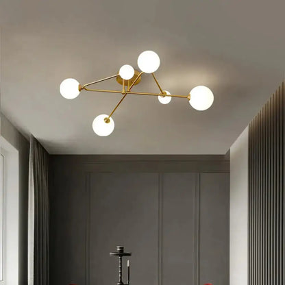 DecorBites™ DecorBites™ Opaline Glass Semi-Mount Ceiling Lamp in Gold for Living Room