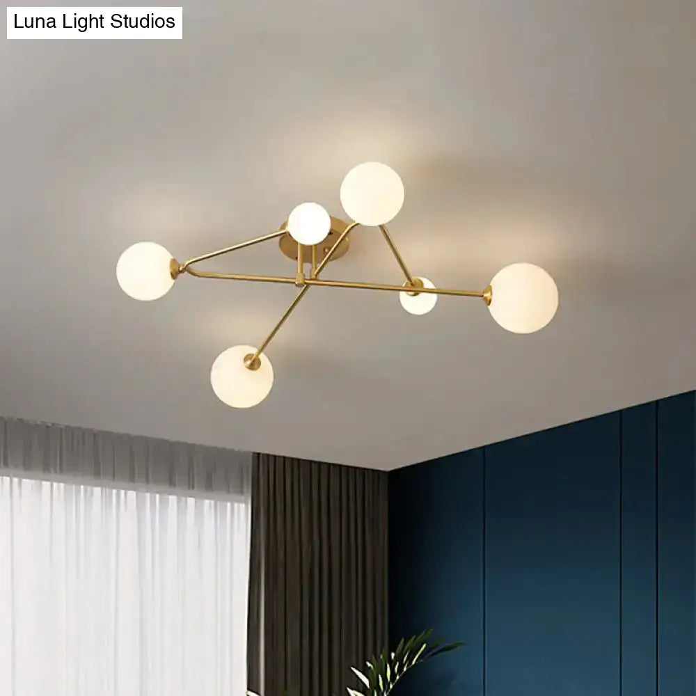 DecorBites™ DecorBites™ Opaline Glass Semi-Mount Ceiling Lamp in Gold for Living Room