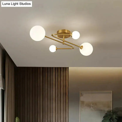 DecorBites™ DecorBites™ Opaline Glass Semi-Mount Ceiling Lamp in Gold for Living Room