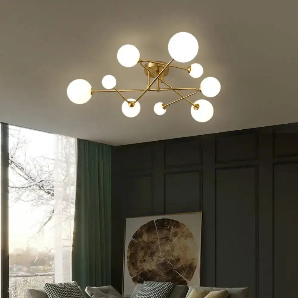 DecorBites™ DecorBites™ Opaline Glass Semi-Mount Ceiling Lamp in Gold for Living Room