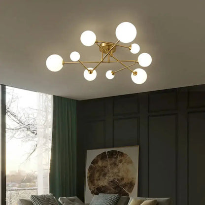 DecorBites™ DecorBites™ Opaline Glass Semi-Mount Ceiling Lamp in Gold for Living Room