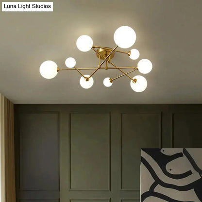 DecorBites™ DecorBites™ Opaline Glass Semi-Mount Ceiling Lamp in Gold for Living Room