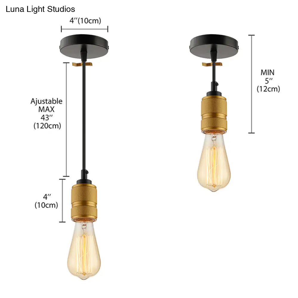 Open Bulb Retro Industrial Pendant Light - Gold, Adjustable Cord