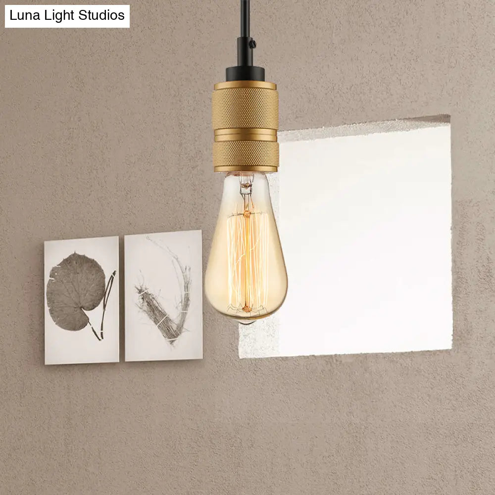 Open Bulb Retro Industrial Pendant Light - Gold, Adjustable Cord