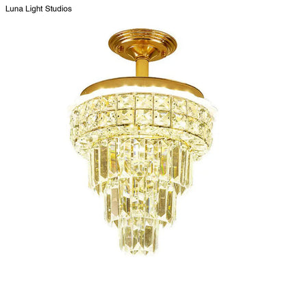 Optical Crystal Foyer Chandelier: Minimalist Brass Pendant