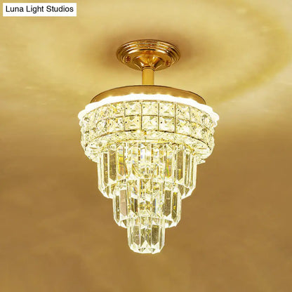 Optical Crystal Foyer Chandelier: Minimalist Brass Pendant