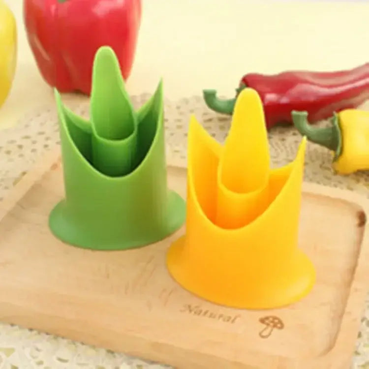 Bright green and yellow silicone vegetable cutter corer seed removers with leafy crown design for kitchen use