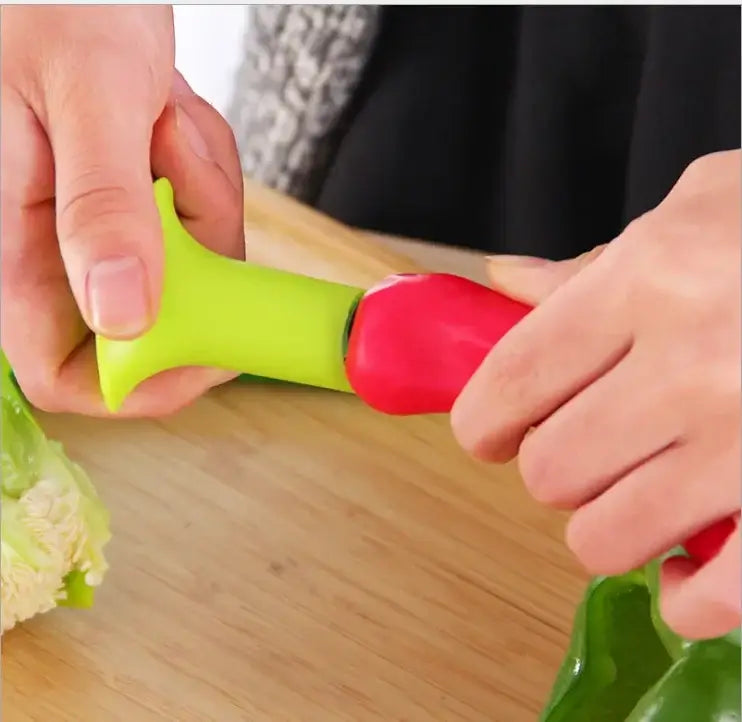 Orange 2pcs vegetable cutter corer seed remover with bright green and red ergonomic two-toned plastic handle