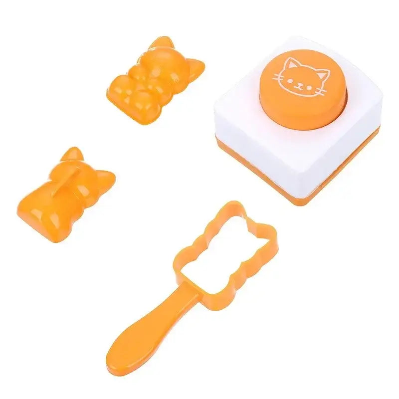 Orange and white plastic cat shape onigiri maker with orange handle for decorbites cat shape rice mold kit